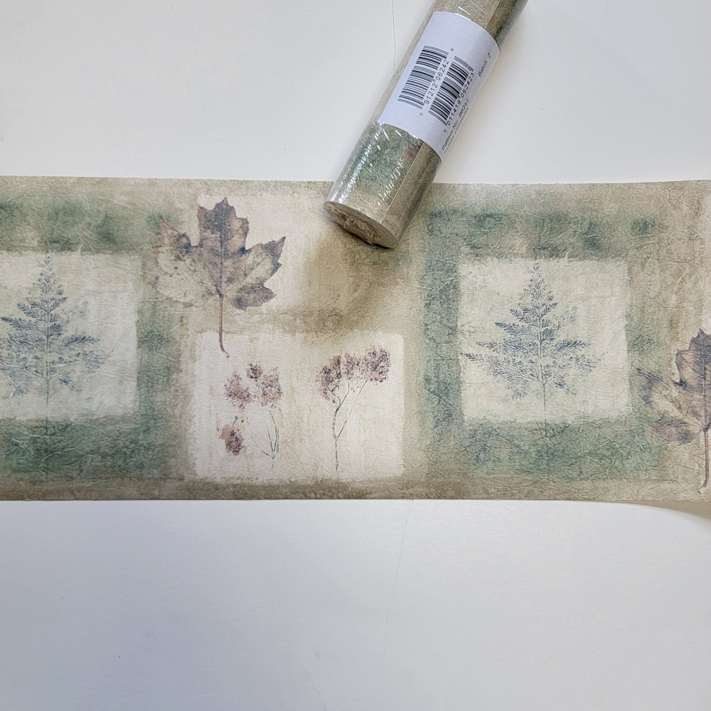Wallpaper Border Herbarium Nature-Inspired  with Green and Brown Leaves